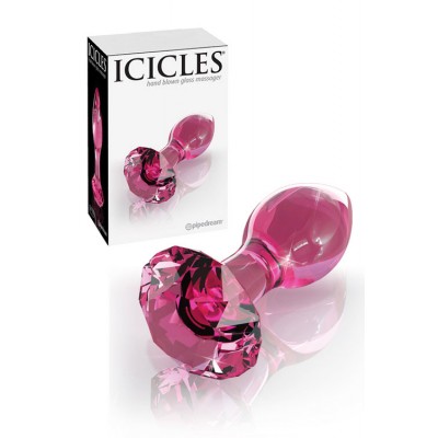 Pipedream 3.6" Icicles Pink Glass Butt Plug with Round Cut Base